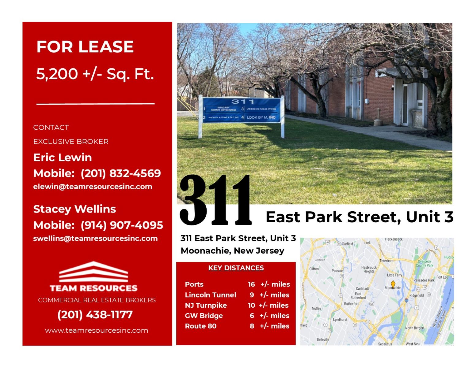 FOR LEASE +/ 5,200 SQ. FT. AT 311 EAST PARK STREET IN MOONACHIE, NJ